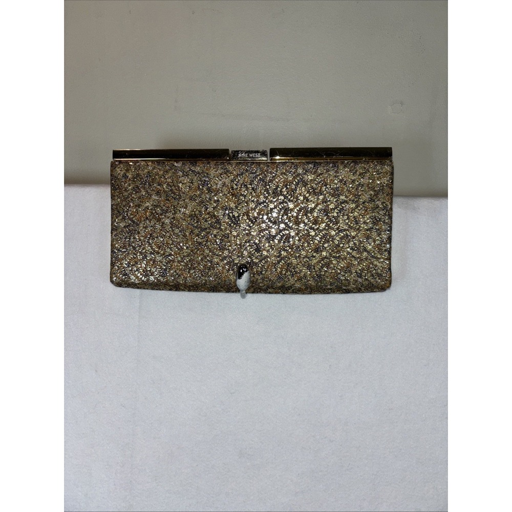 Nine‎ West Gold Glitter Evening Clutch Handbag